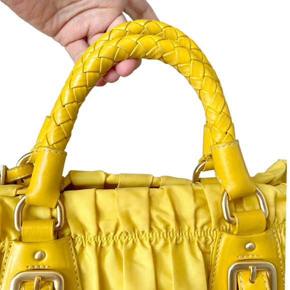 PRADA Tessuto Nylon Yellow 2-Way Gaufre Bag Rare - Picture 7 of 15